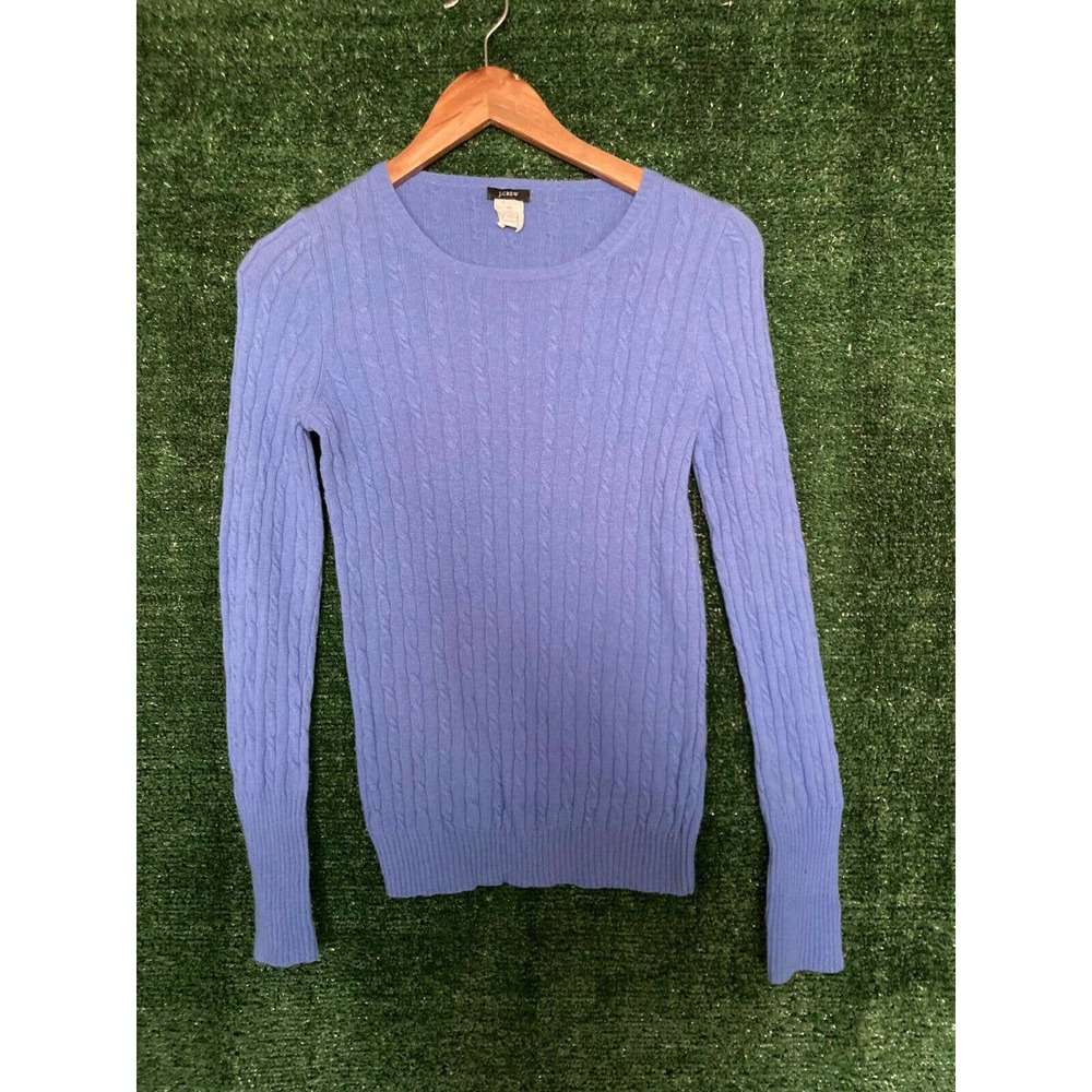J. Crew Women's Blue Wool Blend Cable Knit Long Sleeve Pullover Sweater Size XS
